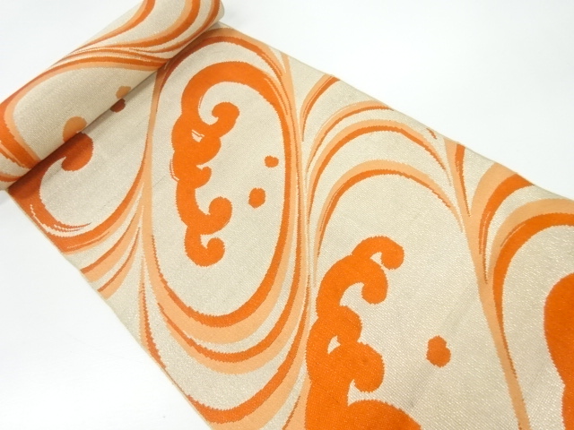 JAPANESE KIMONO / ANTIQUE BOLT FOR HASSUN OBI / WOVEN RAGING WAVES